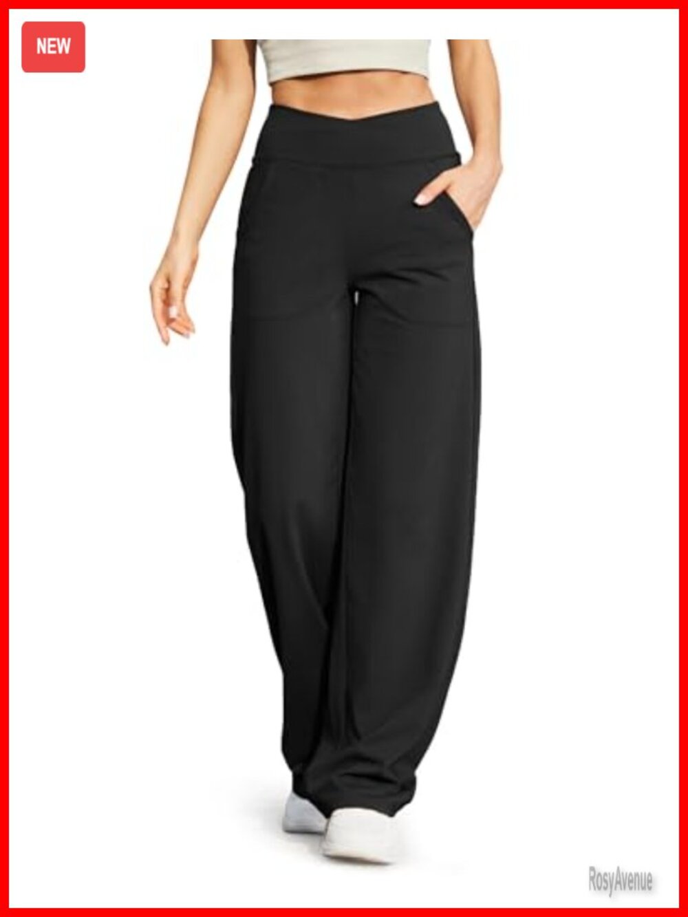 Wide Leg Yoga Pants Crossover High Waist with Pockets 33" Inseam